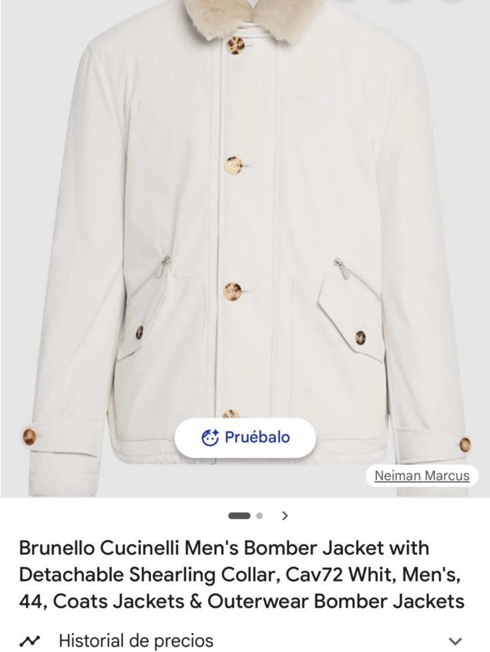 Brunello Cucinelli Men's Cream-White Bomber Jacket with Shearling Collar
